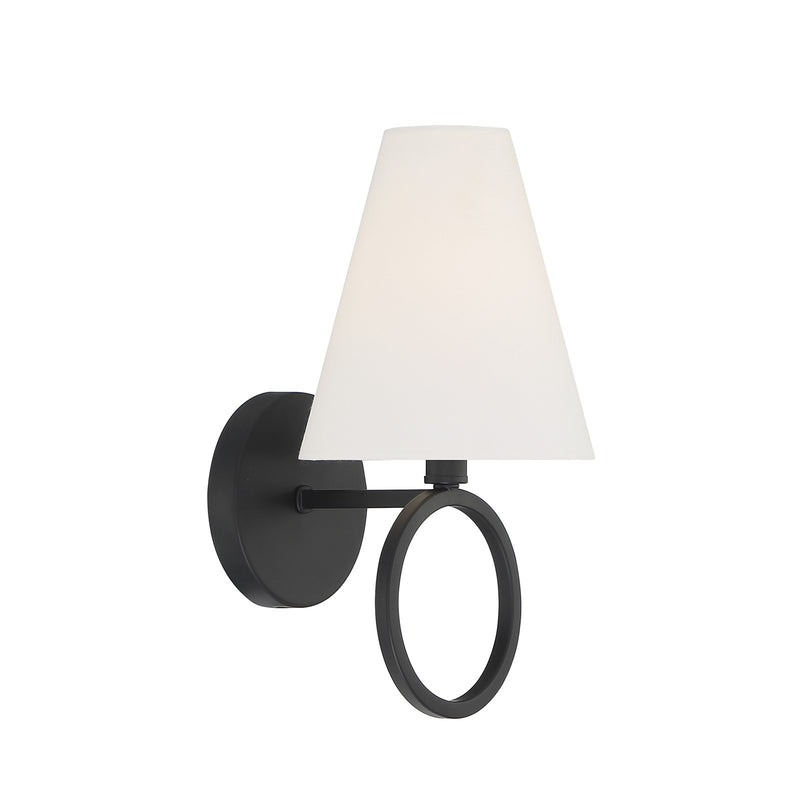 Savoy House Compton 1-Light Wall Sconce | Modern Matte Black and White Fabric | Bedroom & Hallway Accent Light | Model L9-9150-1-89