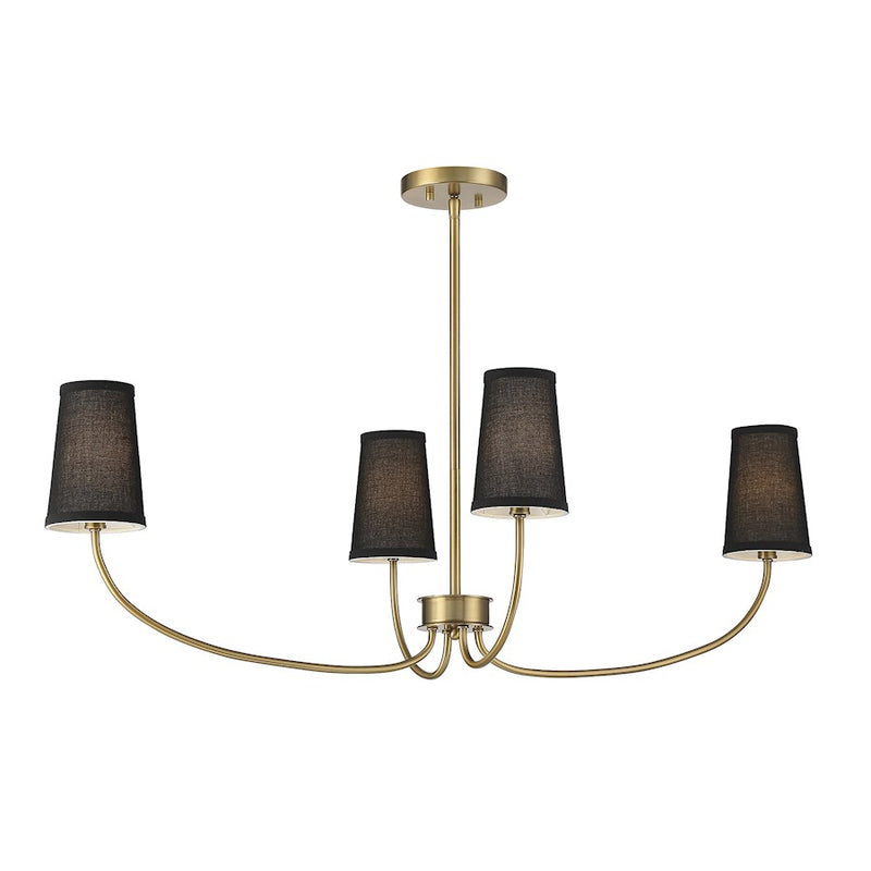 Meridian Scandinavian 4 Light Chandelier, Natural Brass