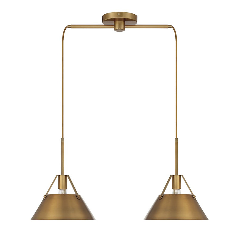 Savoy House 2-Light 11" Linear Chandelier, Natural Brass/Brass