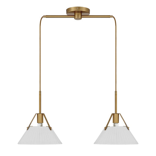 Meridian Vintage 2 Light Linear Chandelier, Natural Brass/White