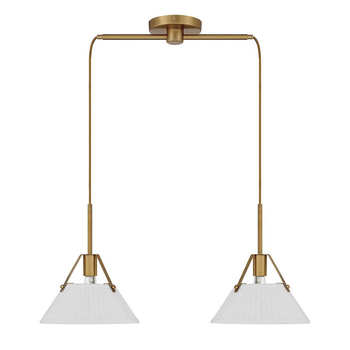 Meridian Vintage 2 Light Linear Chandelier, Natural Brass/White