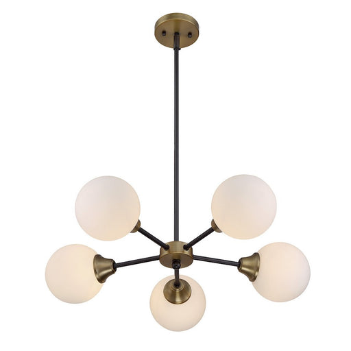 Meridian Mid-Century Modern 5 Light Chandelier, Bronze/Brass/White