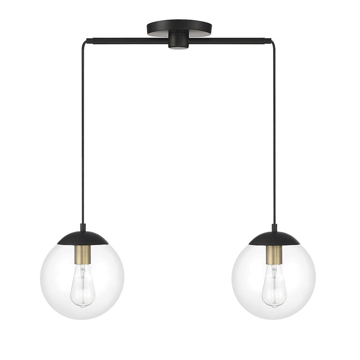 Savoy House 2-Light Linear Chandelier, Matte Black/Natural Brass