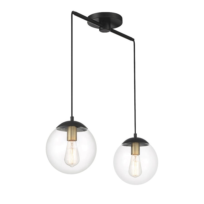 Savoy House 2-Light Linear Chandelier, Matte Black/Natural Brass