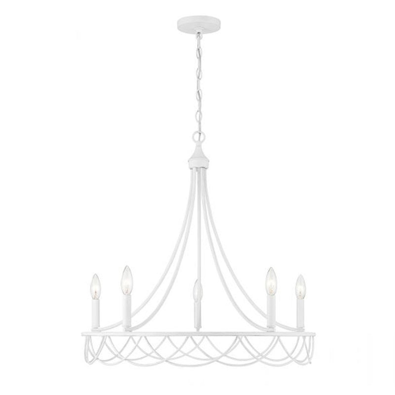Savoy Meridian 5 Light Chandelier, Distressed White