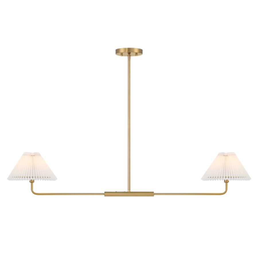 Savoy House 2-Light 11" Linear Chandelier, Brass/White Pleated - M100122NB