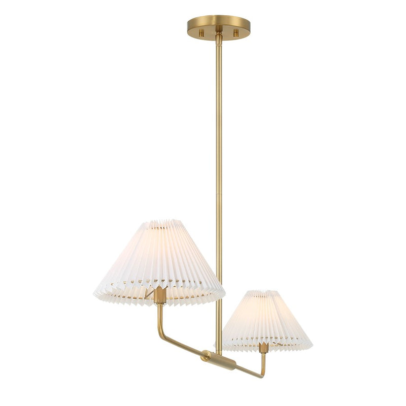 Savoy House 2-Light 11" Linear Chandelier, Brass/White Pleated