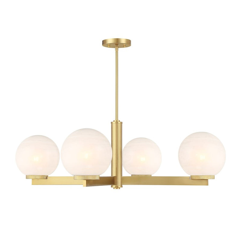 Savoy House Meridian 4Lt 38" Chandelier, Natural Brass/White Strie