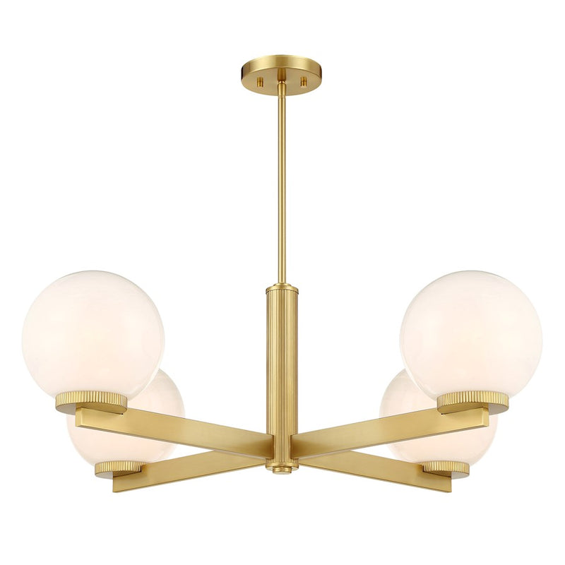 Savoy House Meridian 4Lt 38" Chandelier, Natural Brass/White Strie