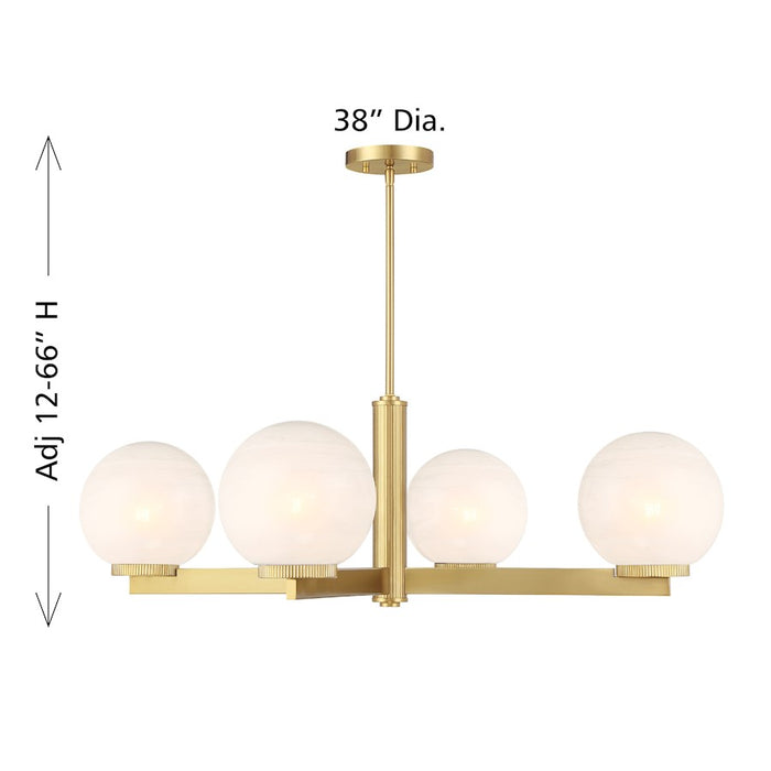 Savoy House Meridian 4Lt 38" Chandelier, Natural Brass/White Strie