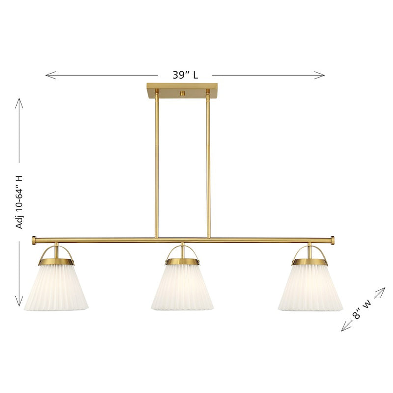 Savoy House Meridian 3Lt 8" Linear Chandelier, Natural Brass