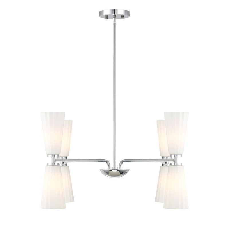 Savoy House Meridian 8Lt Chandelier, Chrome/White Fluted