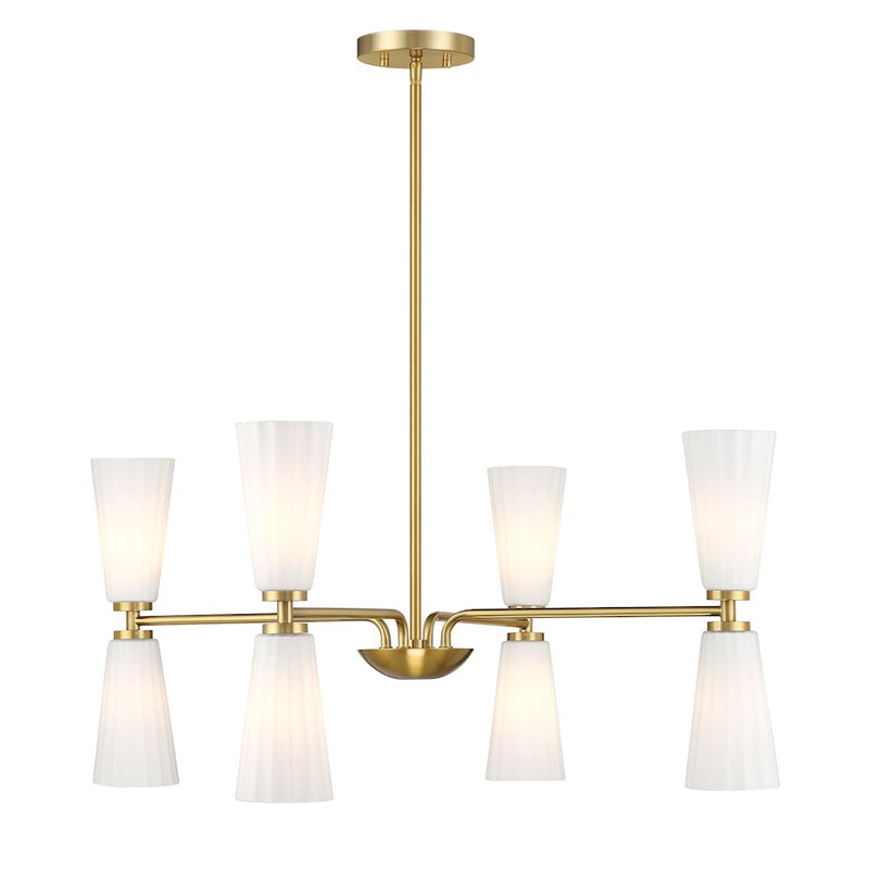Savoy House Meridian 8Lt Chandelier, Natural Brass/White Fluted