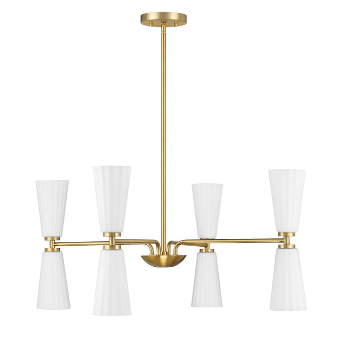 Savoy House Meridian 8Lt Chandelier, Natural Brass/White Fluted