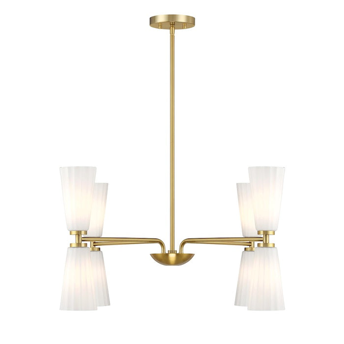 Savoy House Meridian 8Lt Chandelier, Natural Brass/White Fluted