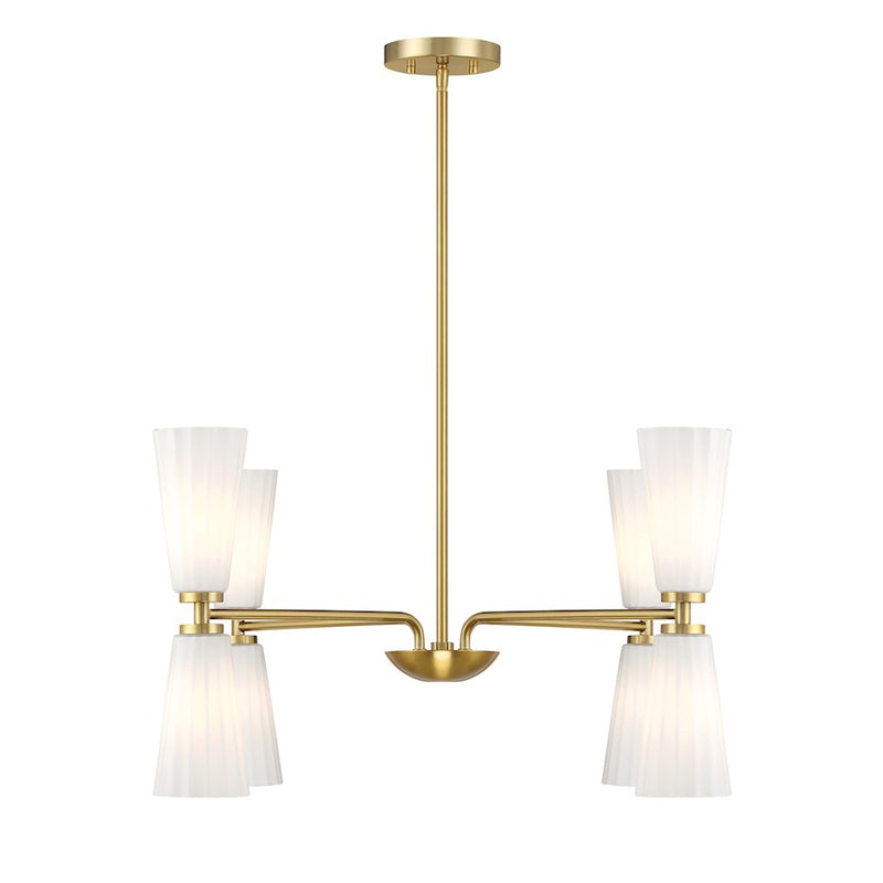 Savoy House Meridian 8Lt Chandelier, Natural Brass/White Fluted