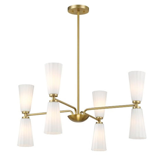 Savoy House Meridian 8Lt Chandelier, Natural Brass/White Fluted