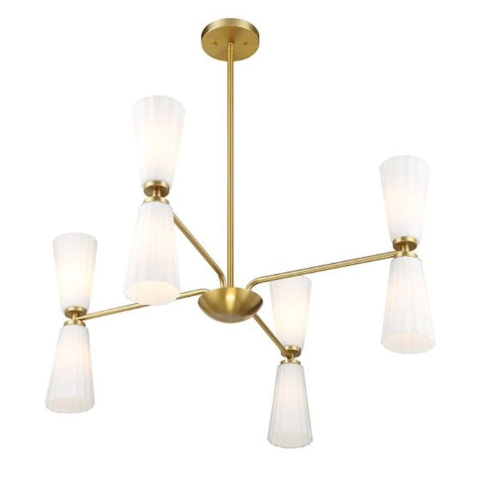 Savoy House Meridian 8Lt Chandelier, Natural Brass/White Fluted