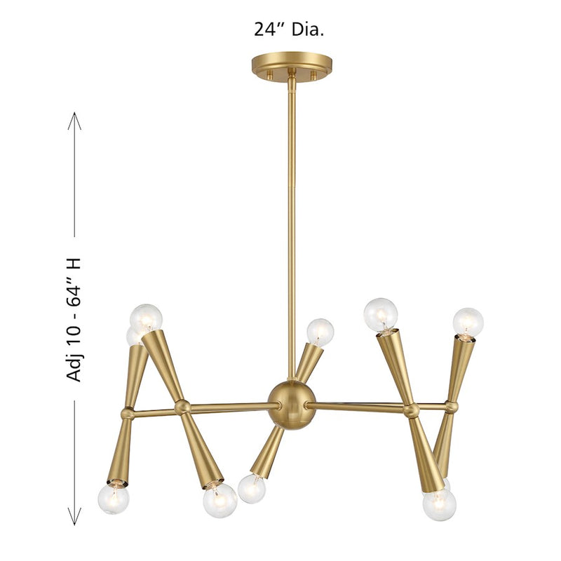 Savoy House Meridian 10Lt Chandelier, Natural Brass