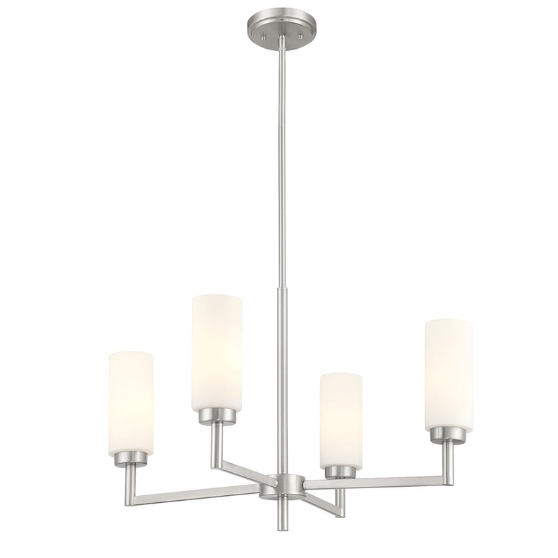 Savoy House Meridian 4Lt Chandelier, Brushed Nickel/White Opal