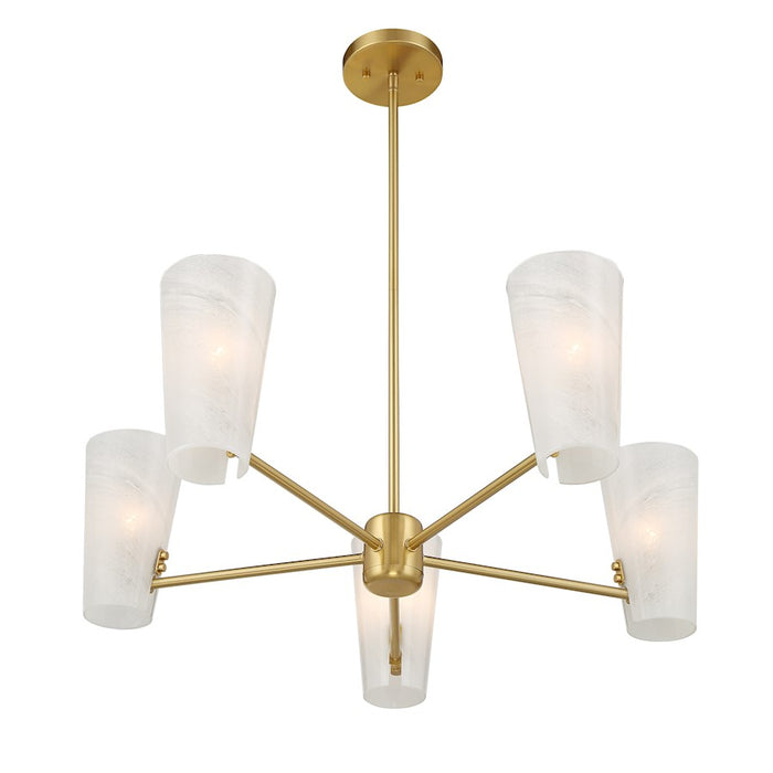 Savoy House Meridian 4Lt 30" Chandelier, Natural Brass/White Strie