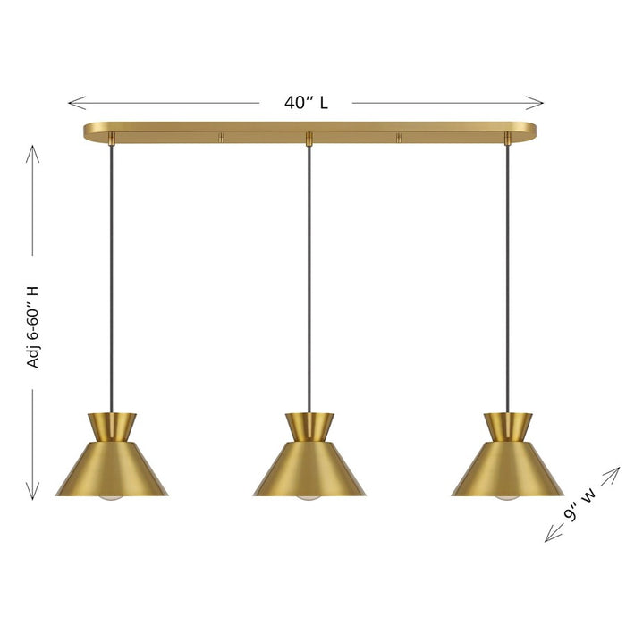 Savoy House Meridian 3Lt 9" Linear Chandelier, Natural Brass