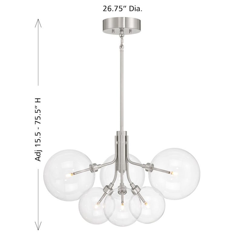 Savoy House Meridian 6Lt Chandelier, Brushed Nickel/Clear