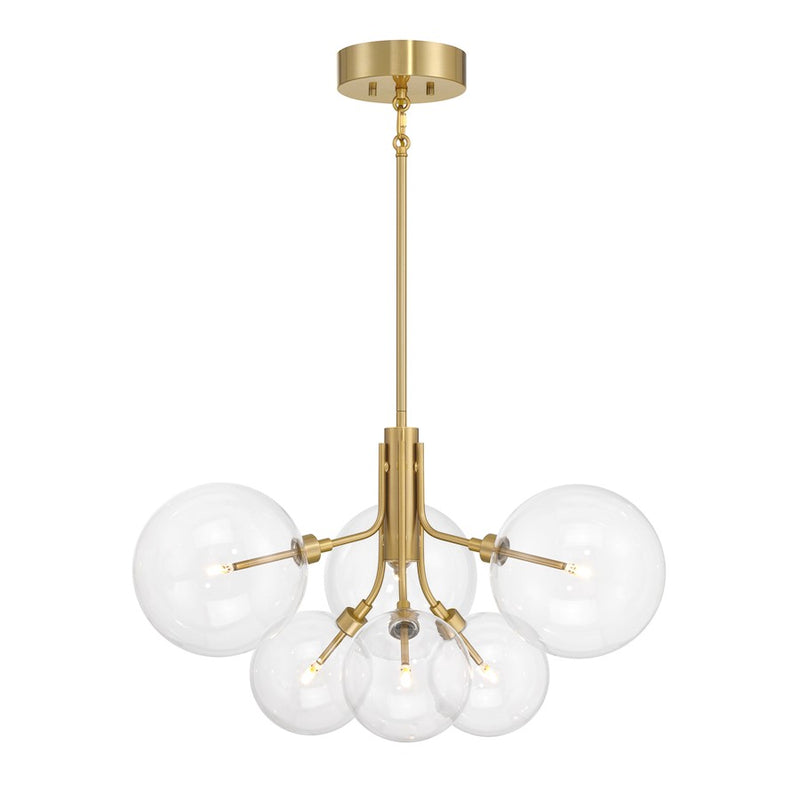 Savoy House Meridian 6Lt Chandelier, Natural Brass/Clear