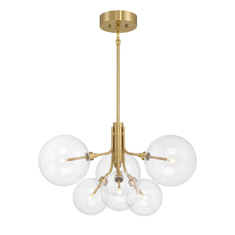 Savoy House Meridian 6Lt Chandelier, Natural Brass/Clear
