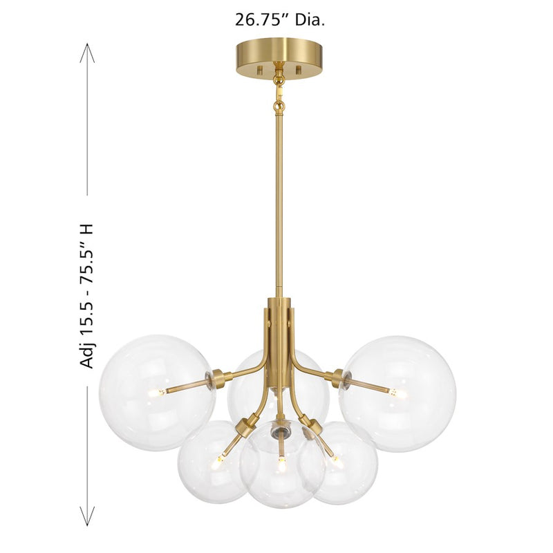 Savoy House Meridian 6Lt Chandelier, Natural Brass/Clear