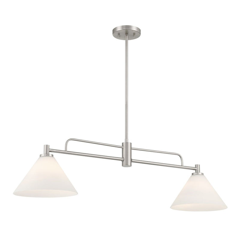 Savoy House Meridian 2Lt Chandelier, Brushed Nickel/White Opal