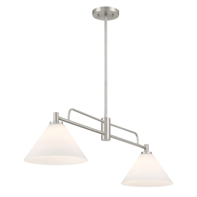Savoy House Meridian 2Lt Chandelier, Brushed Nickel/White Opal