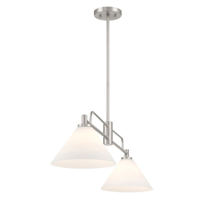 Savoy House Meridian 2Lt Chandelier, Brushed Nickel/White Opal