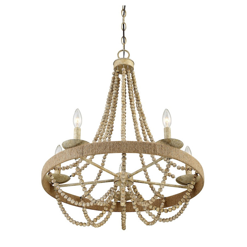 Meridian Bohemian 5 Light Chandelier, Natural Wood