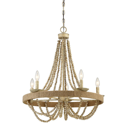 Meridian Bohemian 5 Light Chandelier, Natural Wood