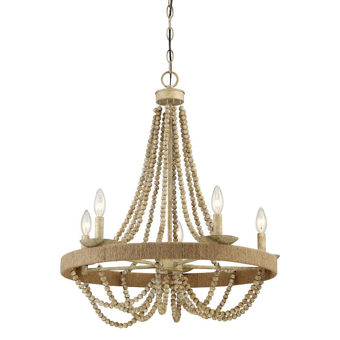 Meridian Bohemian 5 Light Chandelier, Natural Wood