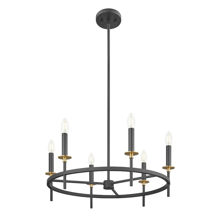 Savoy House Meridian 6Lt Chandelier, Black and Natural Brass