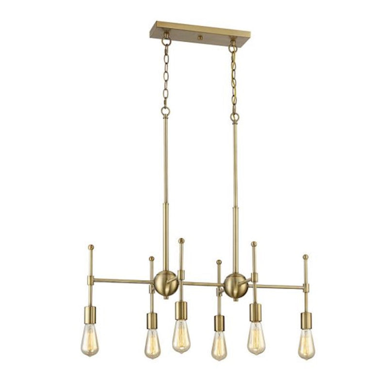 Savoy House 6-Light Linear Chandelier, Natural Brass