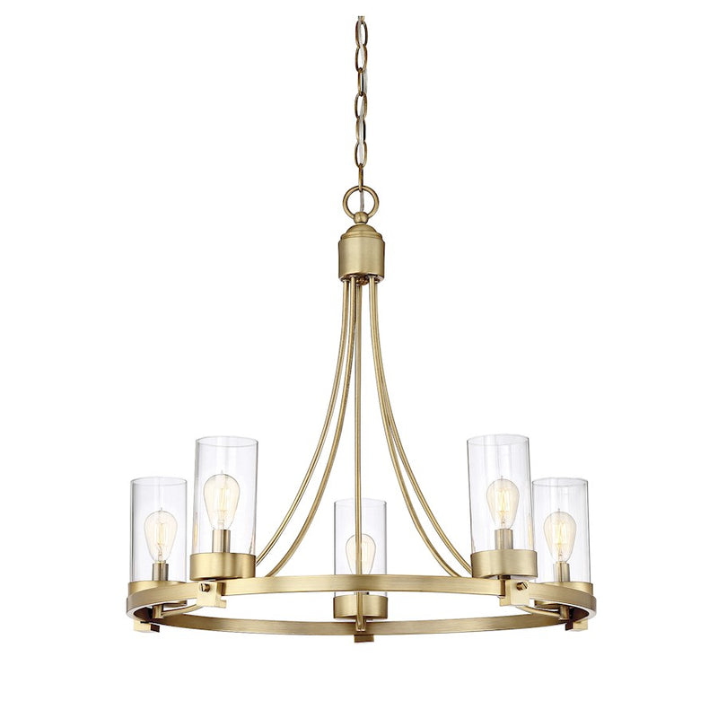 Meridian Mid-Century Modern 5 Light 23" Chandelier, Brass/Clear