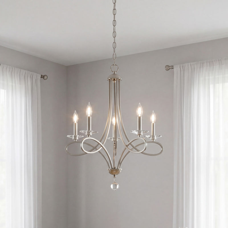 Meridian Modern 5 Light 29" Chandelier, Brushed Nickel