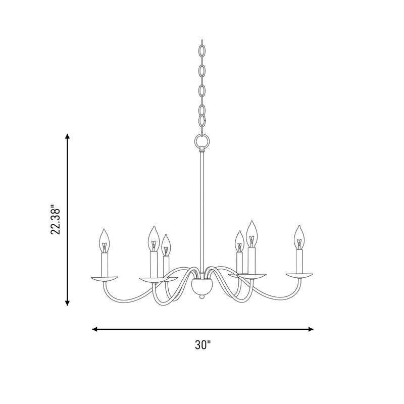 Meridian Traditional 6 Light Chandelier, Aged Iron