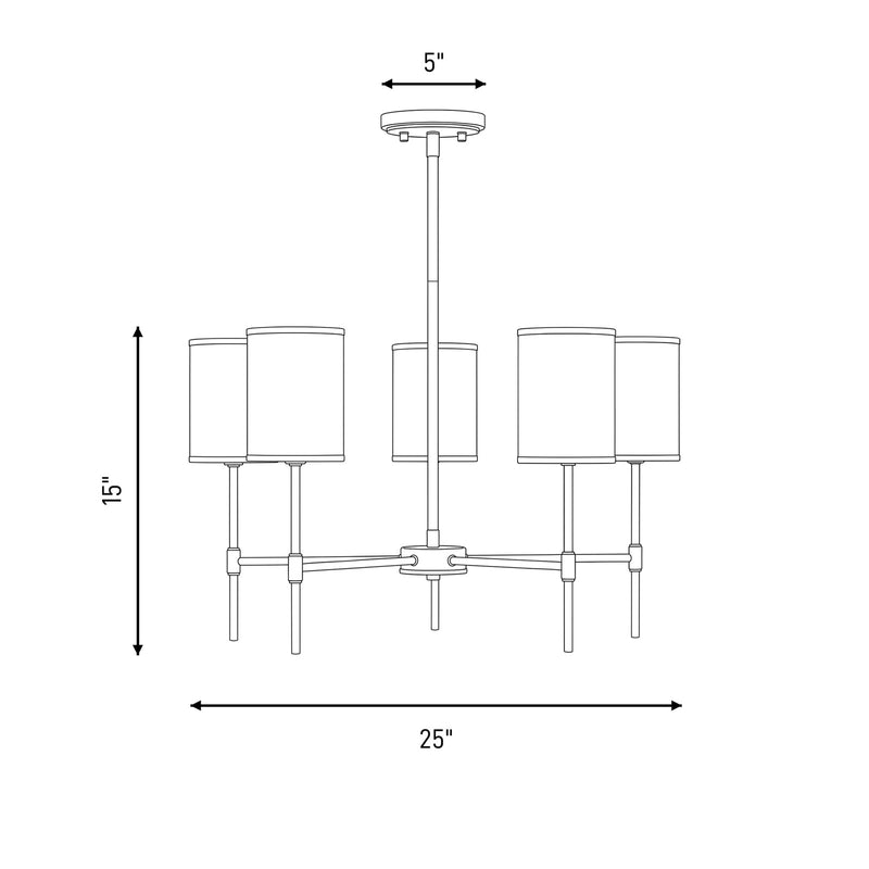 Meridian Traditional 5 Light 15" Chandelier, Bisque White