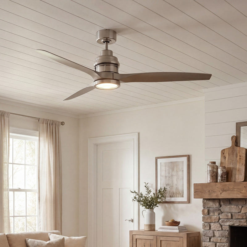 Savoy Meridian 60" LED Ceiling Fan, Brushed Nickel/White