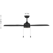 Savoy House 52in Ceiling Fan | Transitional Matte Black and White Opal Glass | Covered Patio & Living Room | 52 x 52 x 7.63 in | Model M2029MBK