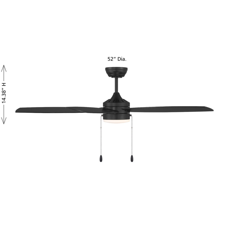 Savoy House 52in Ceiling Fan | Transitional Matte Black and White Opal Glass | Covered Patio & Living Room | 52 x 52 x 7.63 in | Model M2029MBK
