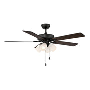 Savoy House 52in 4-Light Ceiling Fan | Transitional Matte Black and White Opal Glass | Bedroom & Living Room | 52 x 52 x 12.63 in | Model M2035MBKRV