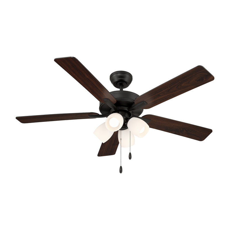 Savoy House 52in 4-Light Ceiling Fan | Transitional Matte Black and White Opal Glass | Bedroom & Living Room | 52 x 52 x 12.63 in | Model M2035MBKRV