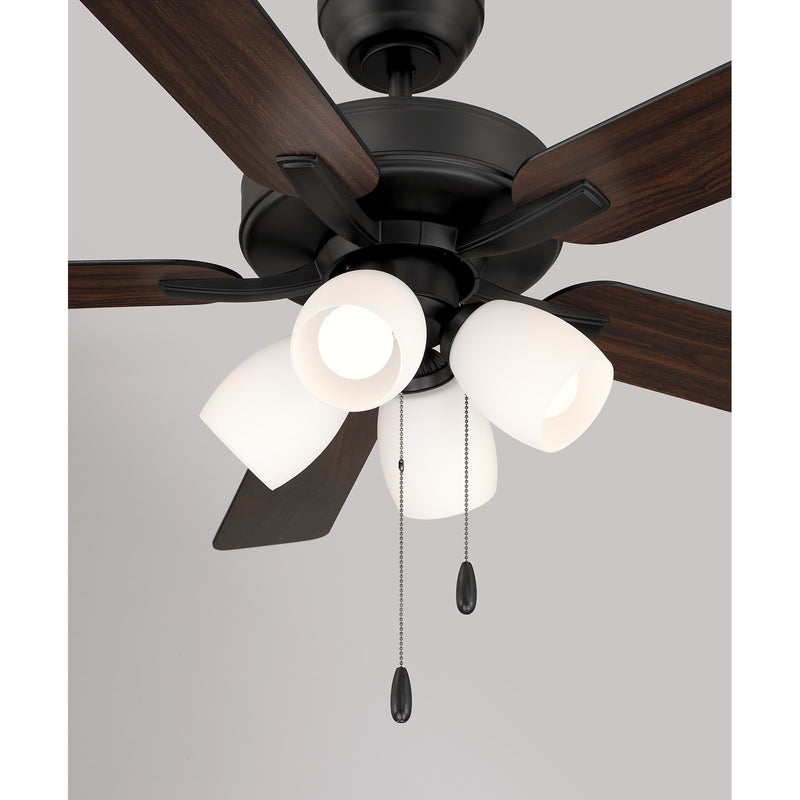 Savoy House 52in 4-Light Ceiling Fan | Transitional Matte Black and White Opal Glass | Bedroom & Living Room | 52 x 52 x 12.63 in | Model M2035MBKRV