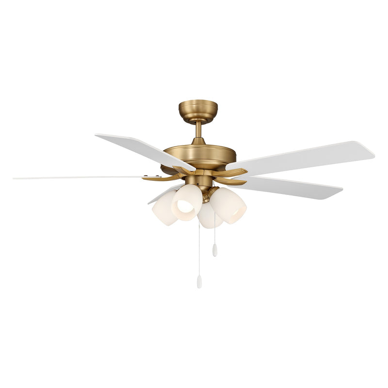Savoy House 52in 4-Light Ceiling Fan | Transitional Natural Brass and White Opal Glass | Bedroom & Living Room | 52 x 52 x 12.63 in | Model M2035NBRV