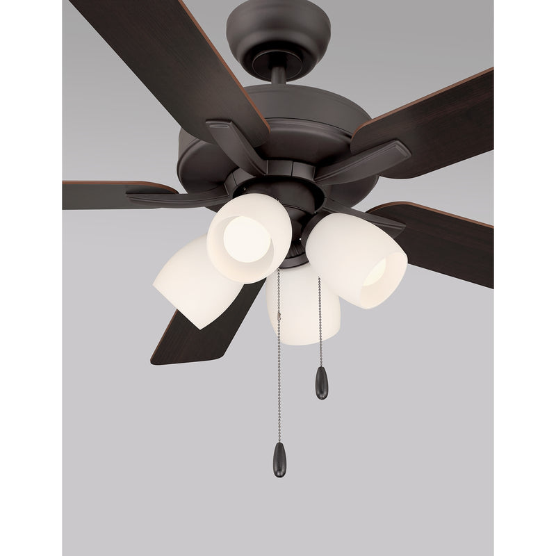 Savoy House 52in 4-Light Ceiling Fan | Transitional Oil Rubbed Bronze and White Opal Glass | Bedroom & Living Room | 52 x 52 x 12.63 in | Model M2035ORBRV